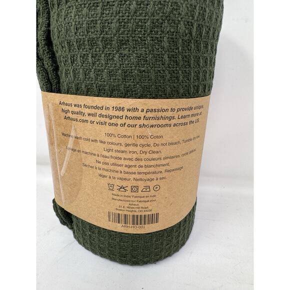 NWT Arhaus Waffle Blanket 100% Cotton Knit Cozy Throw Olive Green 50”x60” - Picture 1 of 5
